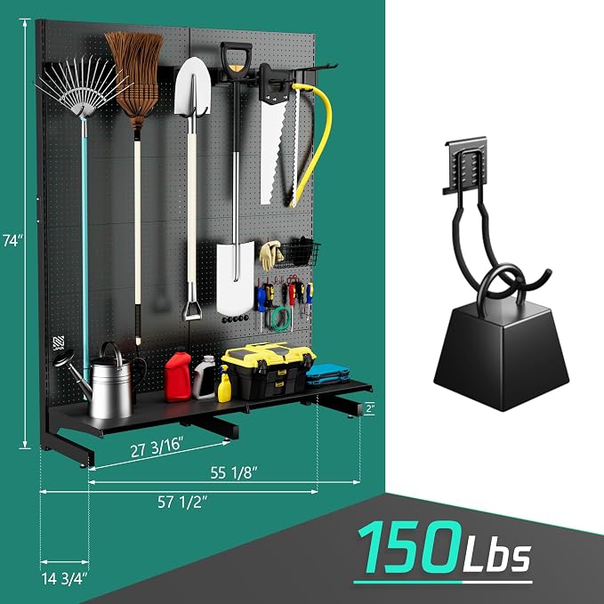 JWX Garage Pegboard Tool Organizer Free Standing, Organizer Storage Rack - Image 9