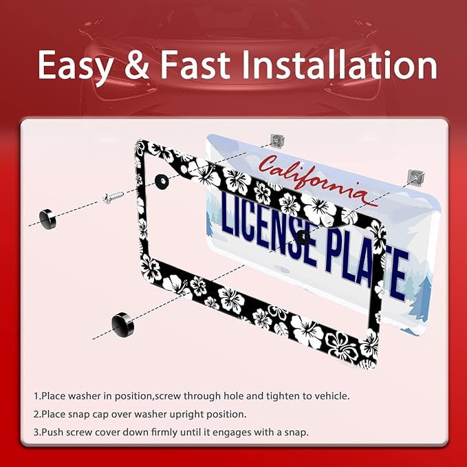 【2Pcs】 White Hibiscus Hawaii License Plate Frames Round Hole Personalise - Image 5