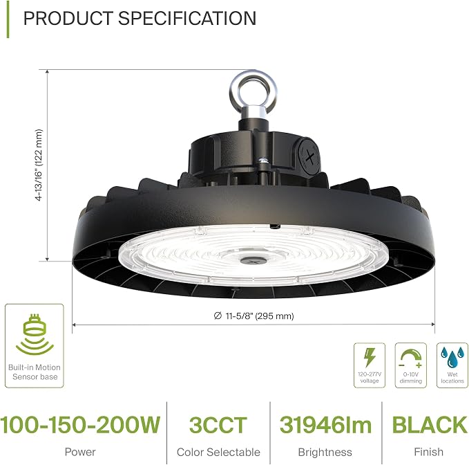 ASD LED High Bay UFO Light Fixture, Commercial Shop Lighting | 3CCT, IP69K - Image 2