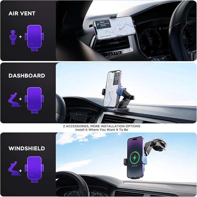 Wireless Car Charger, 【7 Colored LED Backlit】15W Auto Clamping Car Charger - Image 6