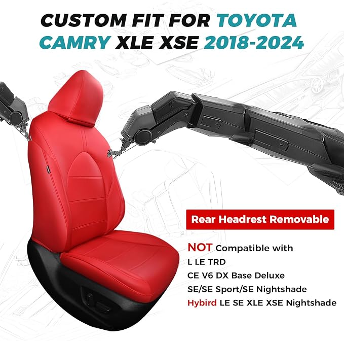 for Toyota Camry Seat Covers XLE XSE V6 2018 2019 2020 2021 2022 2023 2024 - Image 2