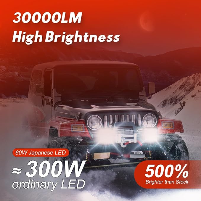 Firehawk LED Light Pods Bar 4 Inch 30000LM 60W Square Spot Flood Amber White - Image 2