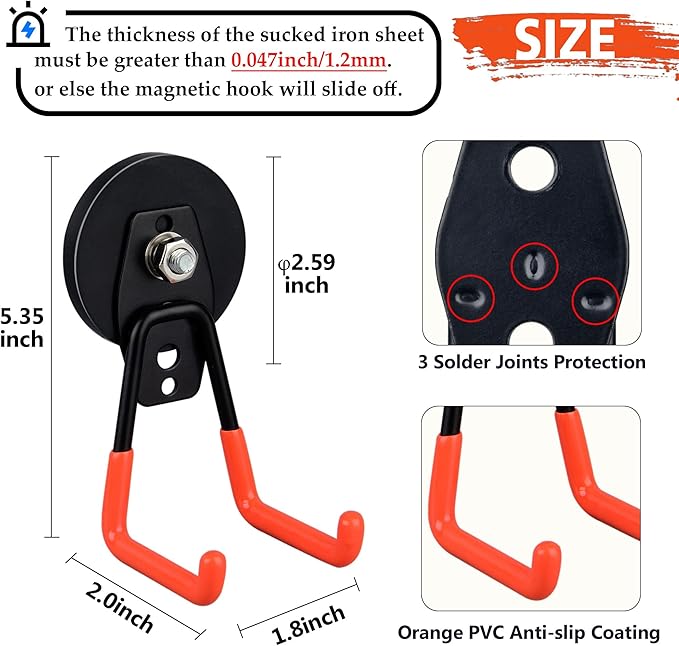 ULIBERMAGNET Heavy Duty Magnetic Garage Hooks, 6 Pack Strong Large Magnet Hooks - Image 2