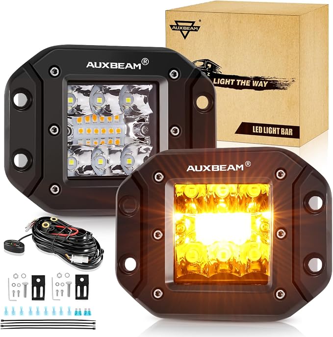 Auxbeam 5 Inch Flush Mount Led Light Pods, Amber Flush Mount Bumper Fog Lights by Auxbeam