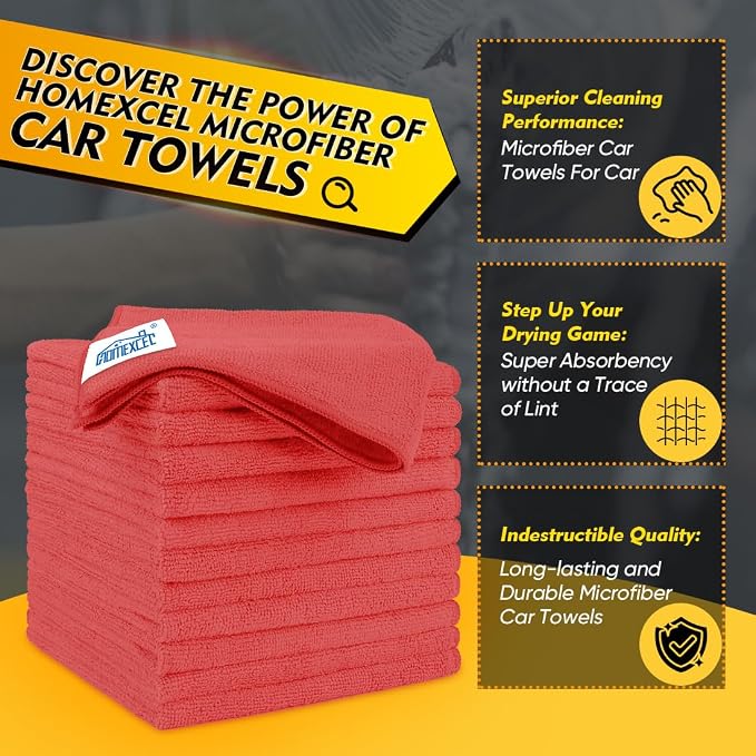 HOMEXCEL Red Microfiber Cleaning Cloth 12 Pack, 12.5 x 12.5 inch Microfiber - Image 2