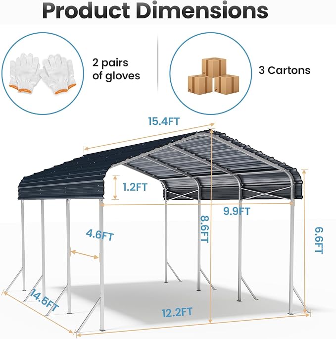 10x15' Heavy Duty Metal Carport – Sturdy Structure, All-Weather Protection - Image 2