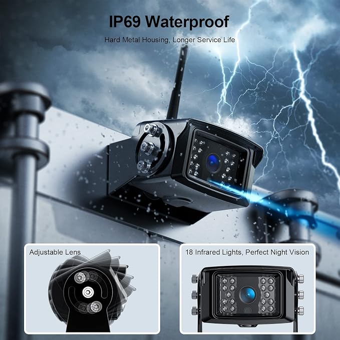 Fookoo 1080P 7" Wireless Backup Camera System, IP69 Waterproof Rear View Front - Image 7