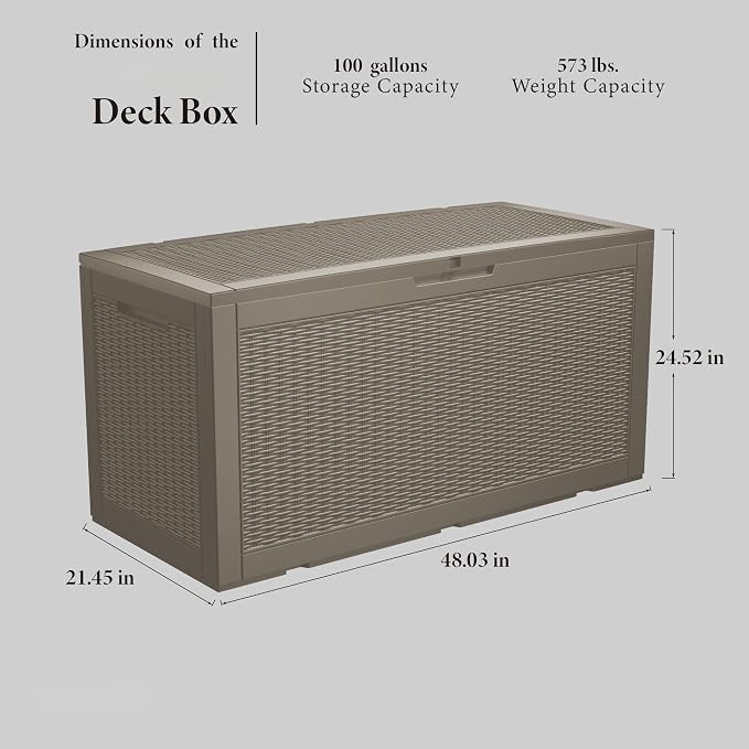 100 Gallon Resin Deck Box, Waterproof Outdoor Storage Bin - Image 2