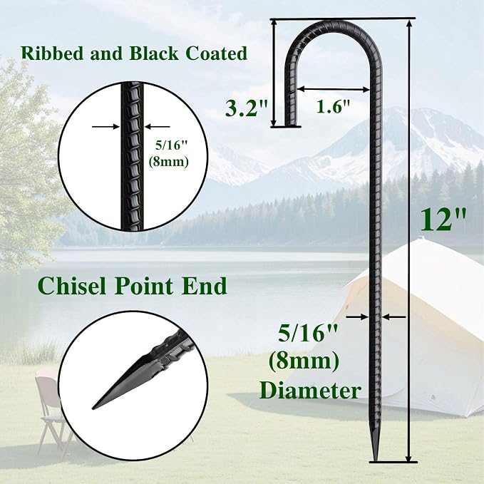 Rebar Stakes 12 Inch 20 Pack J Hook Ground Stakes Heavy Duty Chain Link Fence - Image 2
