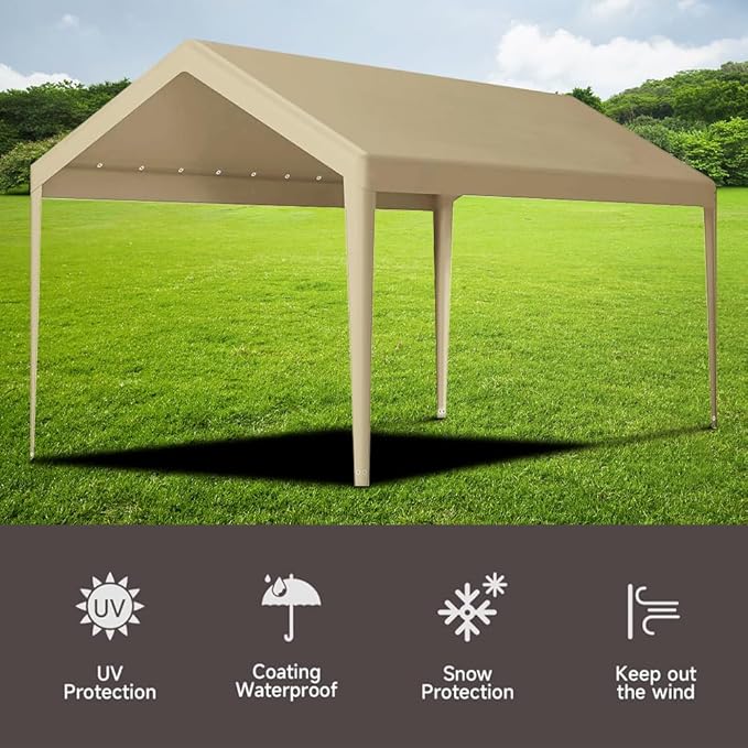 Rutile 10 x 20 FT Carport Replacement Cover, Heavy Duty Car Tarp Canopy Tent - Image 5