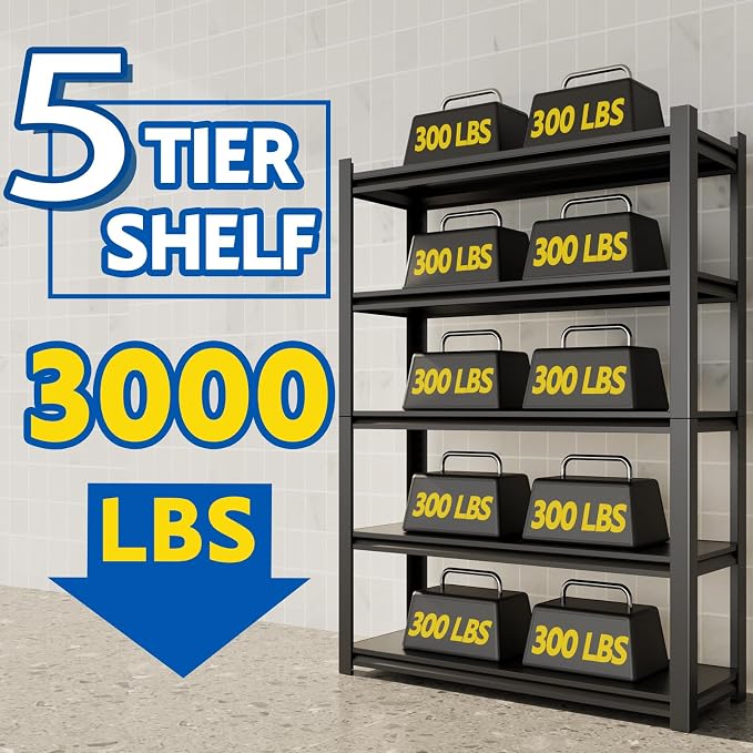 72''H Garage Shelving Heavy Duty, 3000LBS Storage Shelves, 5-Tier Adjustable - Image 5