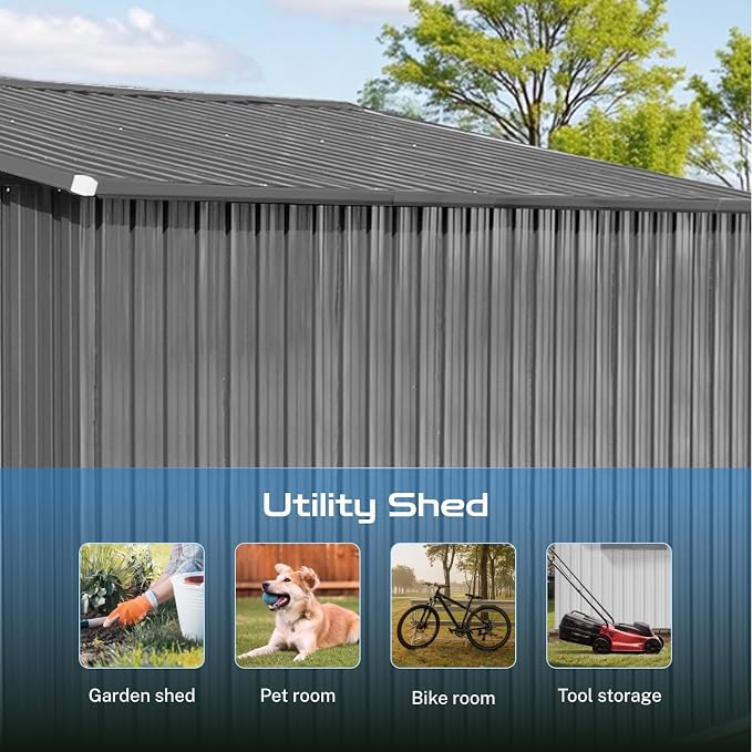 10 x 12 FT Outdoor Storage Shed, Metal Garden Tool Shed - Image 5