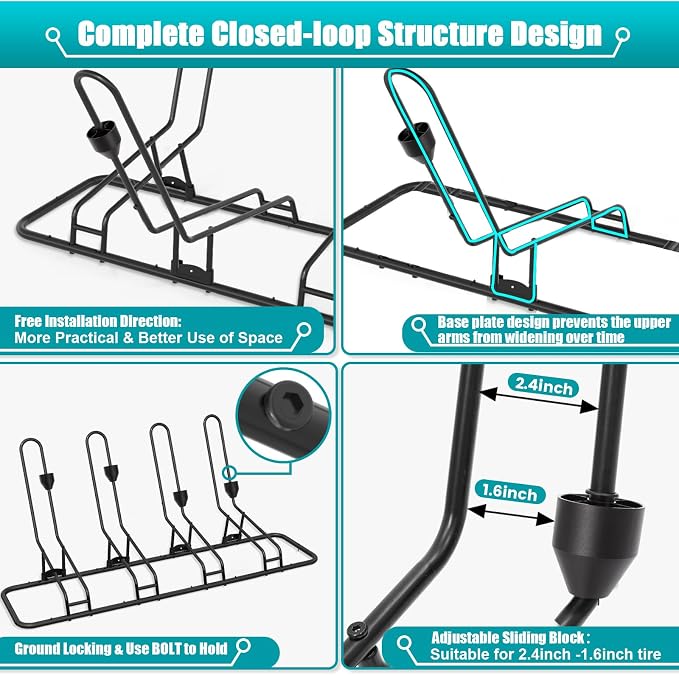 Floor Bike Rack for 4 Bikes, Bike Stand Anti-Collision Protects Disc Brake & - Image 6