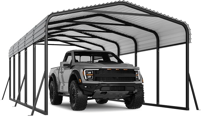 12 x 24 FT Metal Carport with Galvanized Steel Roof, Heavy Duty Metal Roof - Image 9
