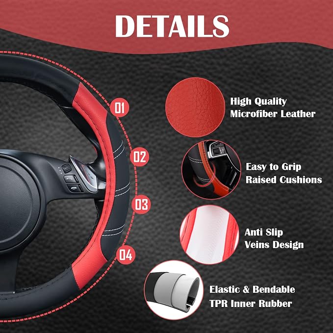 CAR PASS Line Rider Microfiber Leather Sporty Steering Wheel Cover Universal - Image 3
