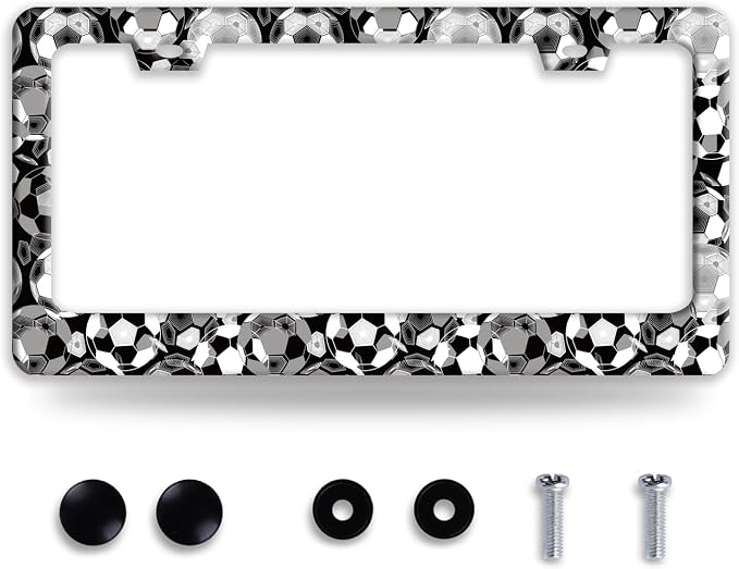 Personalise Soccer Ball Pattern License Plate Frame Funny License Plate Auto by NINANMY