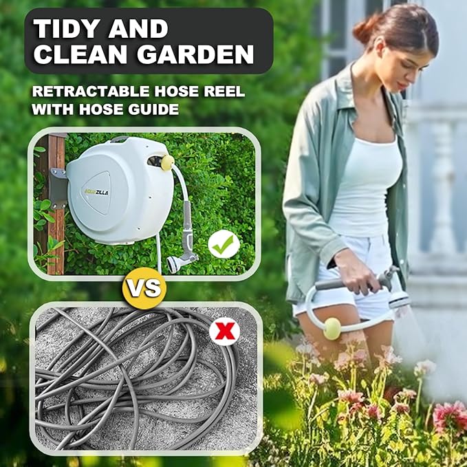 Retractable Garden Hose Reel, 5/8 in 100+6 ft, Heavy Duty Wall Mounted Water - Image 6