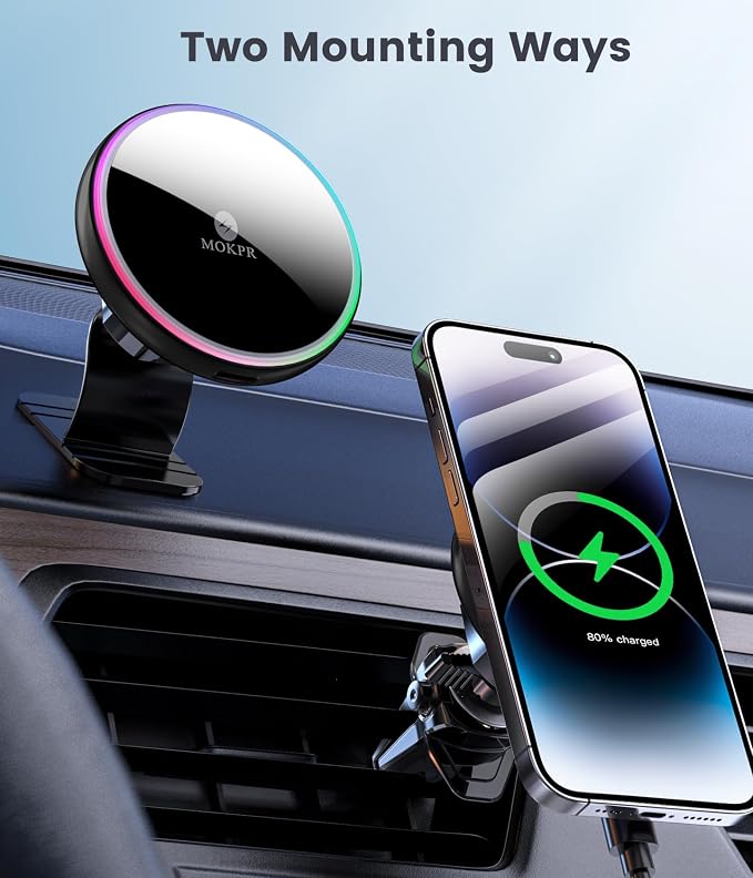 MOKPR for Magsafe Car Mount Charger-15W Wireless Car Charger-Magnetic Car Phone - Image 2