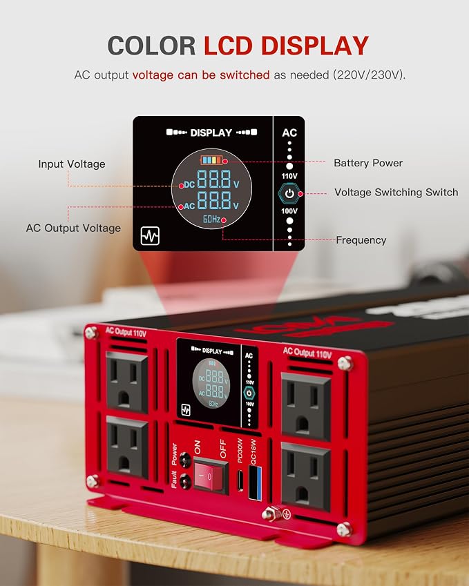 3000 Watts Pure Sine Wave Power Inverter 24V DC to 110V 120V AC Converter - Image 5