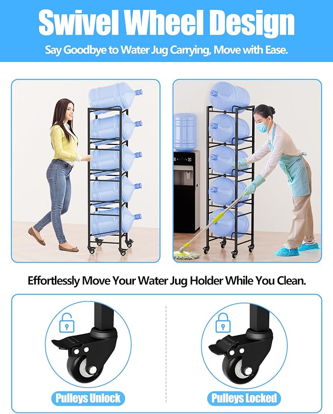 5 Gallon Water Jug Holder, Movable 5 Tier Heavy Duty Water Rack - Image 2
