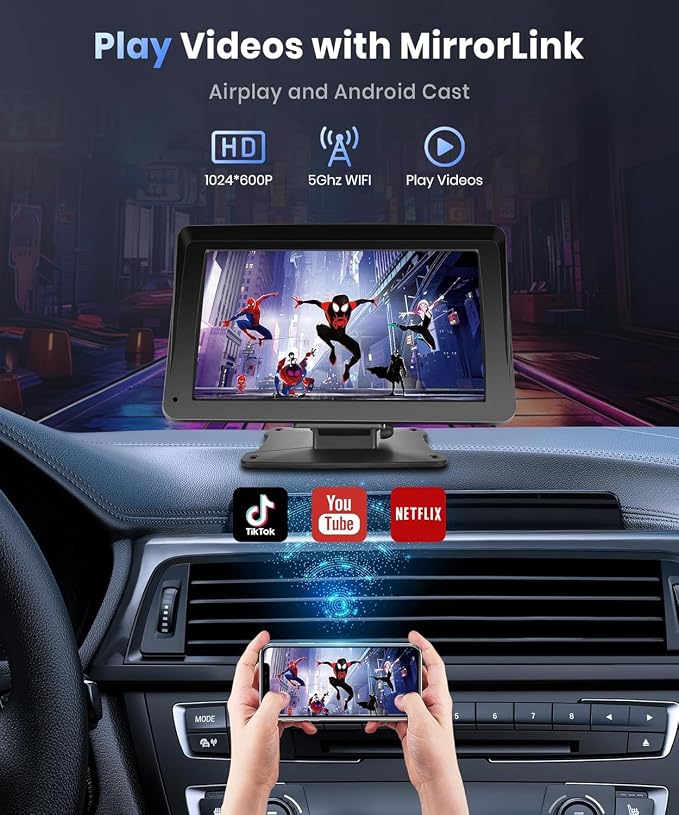 Podofo Portable Car Stereo Wireless Carplay Android Auto, 7 Inch Touch Screen - Image 5