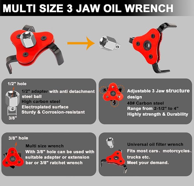 10PCS Oil Filter Wrench Set, 3 Jaw Oil Filter Wrench Tool - Image 6