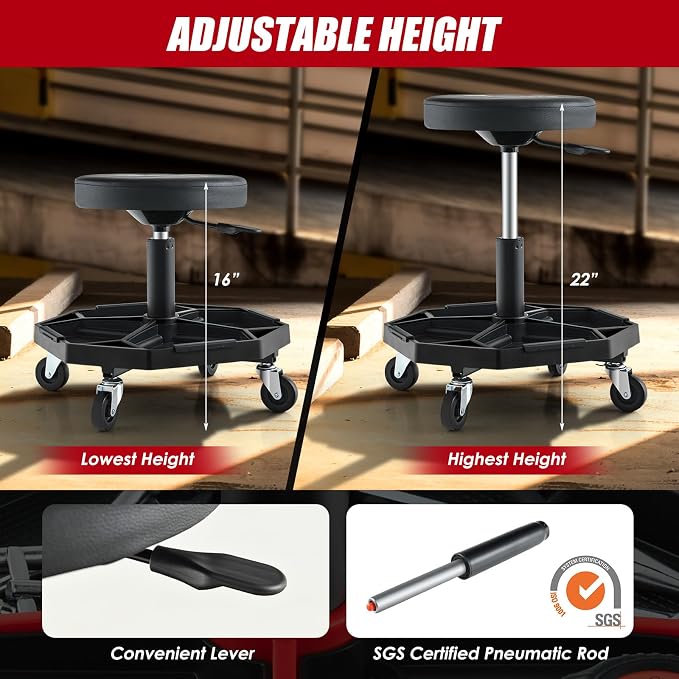 Goplus Mechanic Stool, Rolling Garage Chair - Image 4