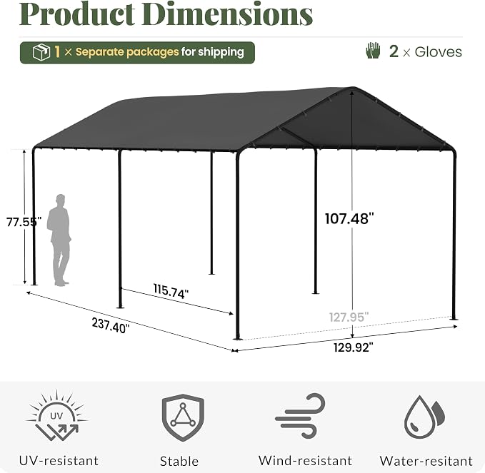 Carport, 10‘ x 20’ Heavy Duty Portable Garage All-Season Car Canopy w/Removable - Image 6
