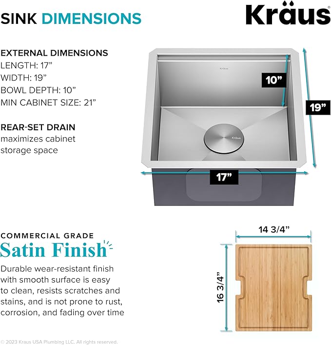 KRAUS Kore 17-Inch Undermount Workstation 16 Gauge Single Bowl Stainless Steel - Image 4
