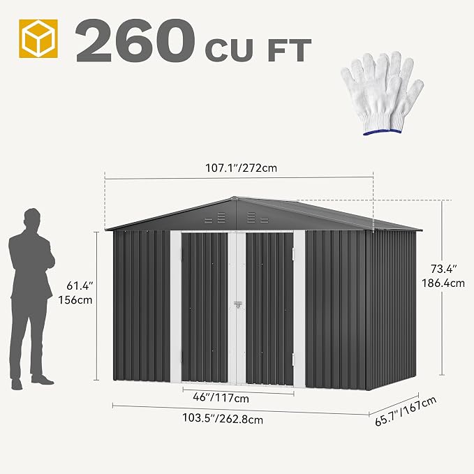 DWVO Storage Shed 9x6 FT for Bicycle Functional Metal Tool Shelter Garden - Image 7