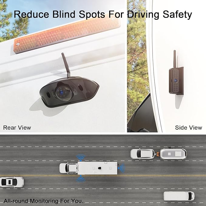 Fookoo HD 4 Cameras Wireless RV Backup System, 2 Rear View + 2 Side Cameras - Image 3