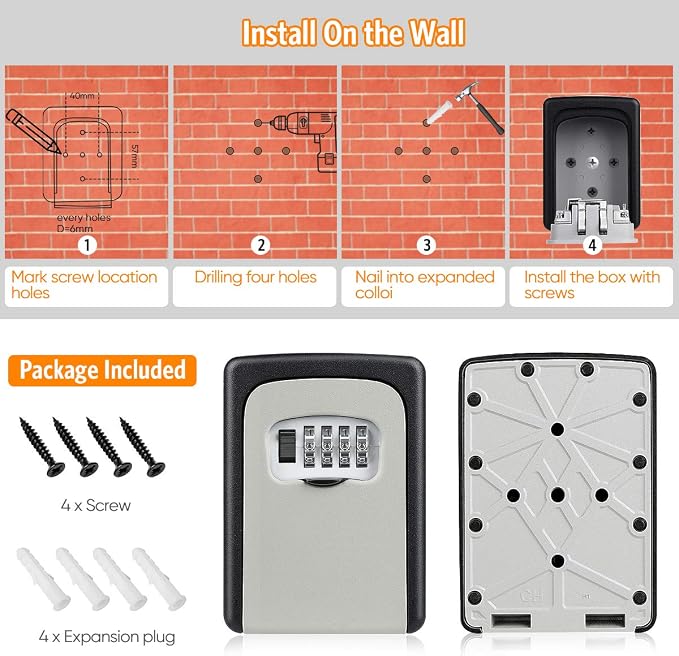 Key Lock Box Wall Mounted, Fayleeko 4 Digit Combination Lockbox - Image 5