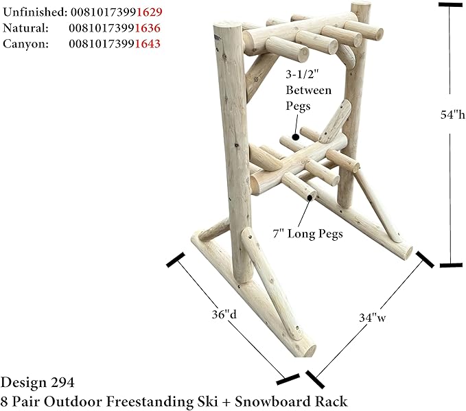 8-Place Freestanding Log Ski Rack Holder, Indoor & Outdoor Snowboard Racks - Image 2