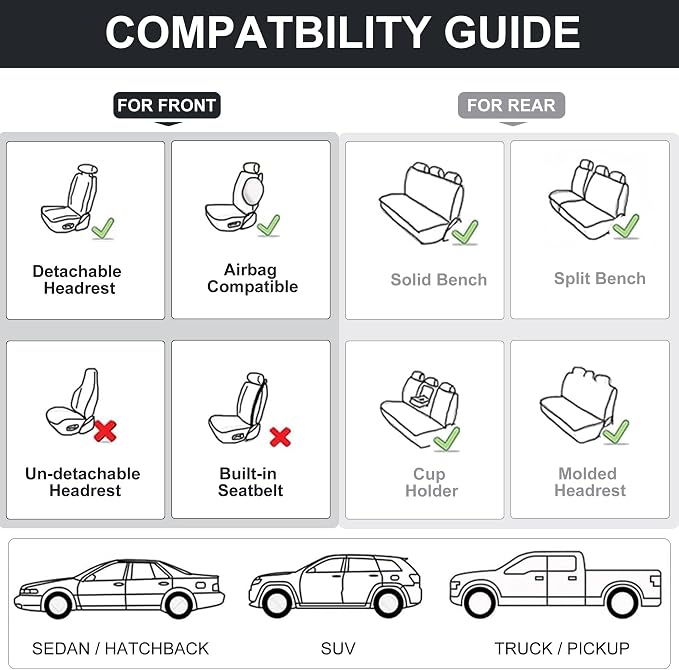 Front Seat Covers, 2 Pieces Universal Seat Covers - Image 7