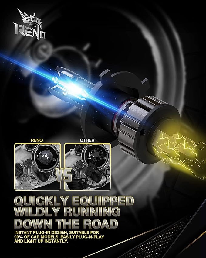 RENO H4 Bulb, H4 9003 Fog Lights Bulb, 9003 H4 Light Bulbs Fanless In Line HB2 - Image 6
