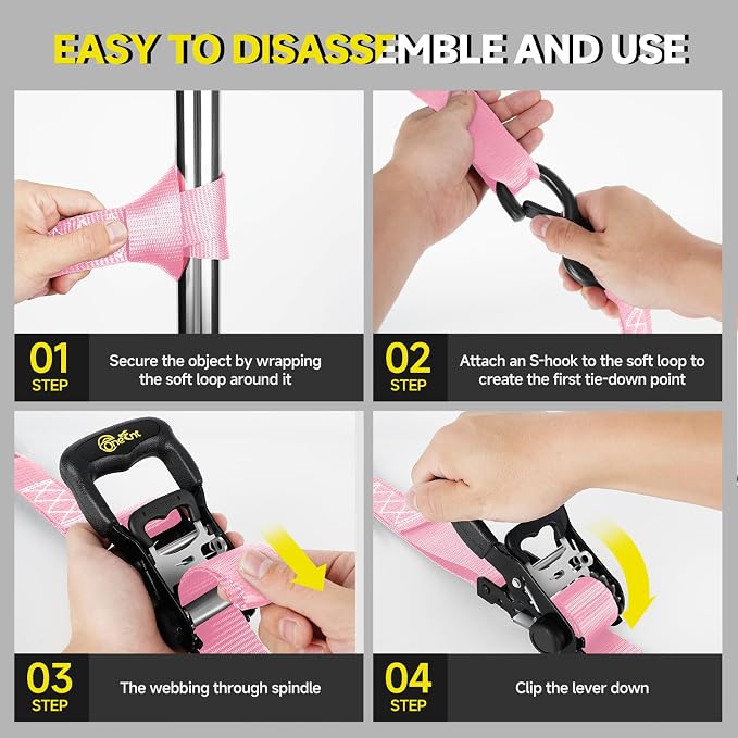 4Pcs Heavy Duty Ratchet Straps-1.6”x16ft Ratchet Strap Tie Down Kit - Image 6