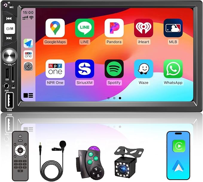 7” Wireless Apple CarPlay Double Din Car Stereo, FM Car Radio, IPS Touchscreen by Oeretzrac