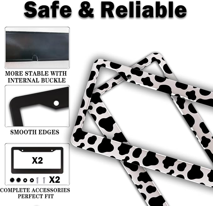 License Plate Frames Black and White License Plate Frame Animal Cow Print White - Image 4