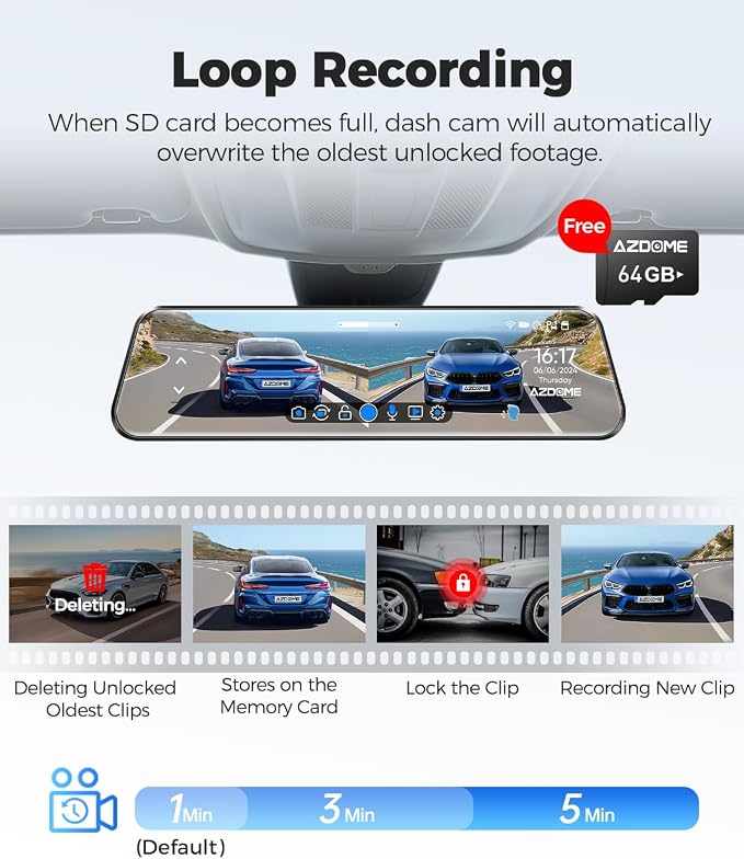 AZDOME PG17 12" 4K Mirror Dash Cam Front and Rear, Wi-Fi 6 Rear View Mirror - Image 7
