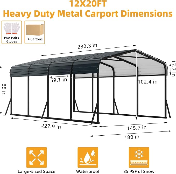 12' x 20' Heavy Duty Metal Carport - Image 2