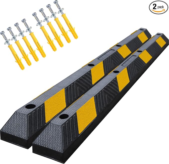 72" in 6' Ft Heavy-duty Rubber Parking Curb, Installation Kits Included by OranLite