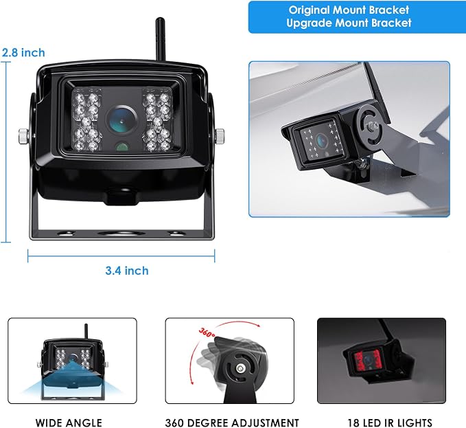 Digital Wireless Backup Camera System Kit, IP69K Waterproof Wireless 2 Rear - Image 3