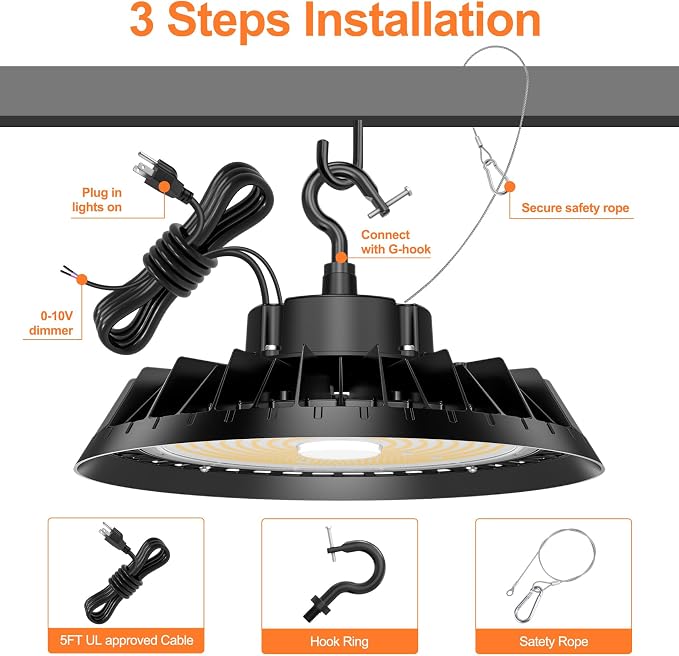 9Pack LED High Bay Lights, Super Bright 240W UFO High Bay LED Shop Lights - Image 6