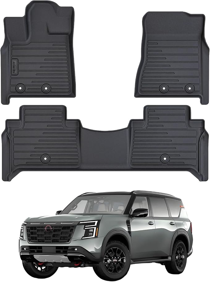 2 Rows Floor Mats for 2025 Nissan Armada 7 and 8 Passenger Models, TPE All by AltraVosAllWeatherCarMats