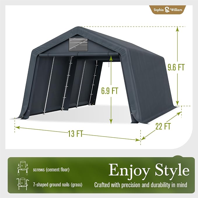 Sophia & William Carport Storage Shed 13x22 ft Portable, Heavy Duty Car Port - Image 7