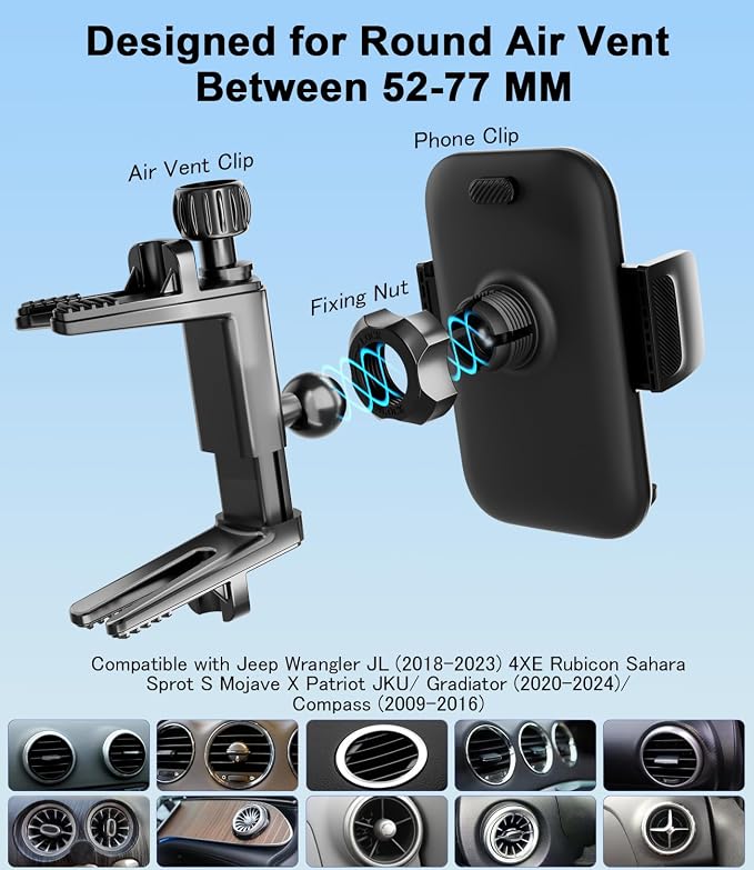 Round Vent Car Phone Holder for Jeep Wrangler JL Gradiator Compass Air Vent Car - Image 6