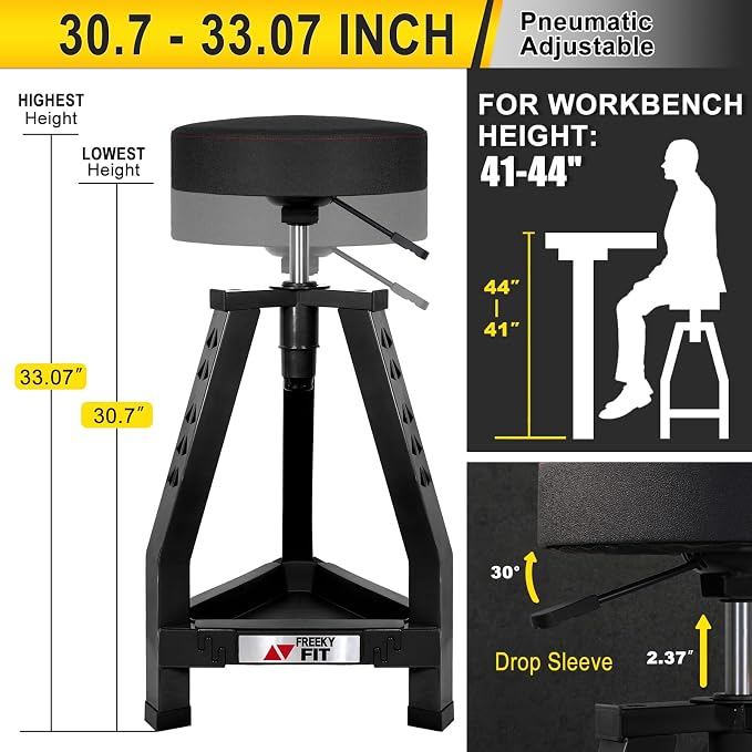 Adjustable Tall Shop Stool, Mechanic Garage Bar Stool Chair, Work Metal Chair - Image 2