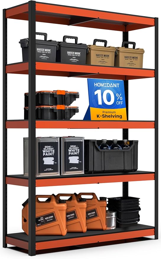 HOMEDANT House 5-Tier Orange-Black 48.1" W x 16.5" D x 71.3" H Laminated Metal by TheBestOrganizingSolution