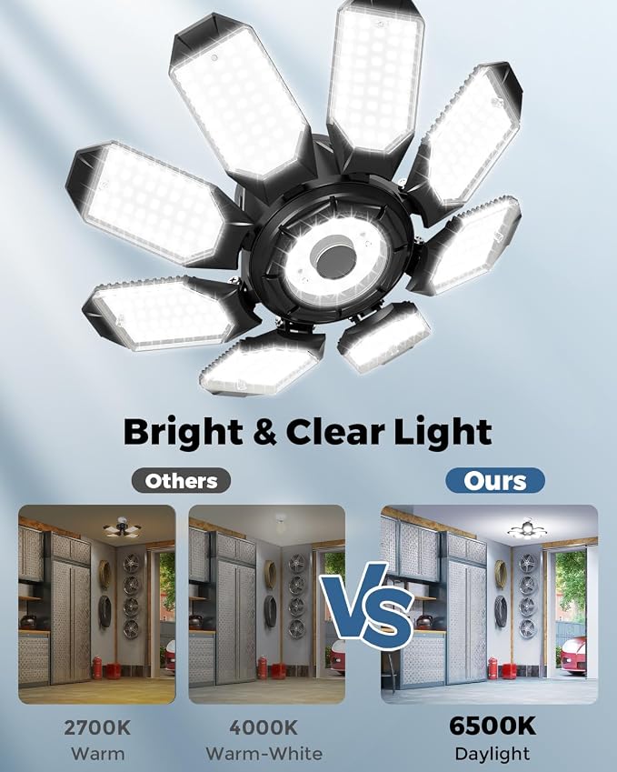 Adiding LED Garage Ceiling Lights 14000Lm w/ 8 Adjustable Panels, Super Bright - Image 7