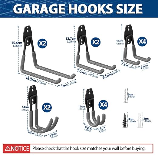 3-H Garage Wall Hooks 14 Pack, Garage Hooks Heavy Duty - Image 2